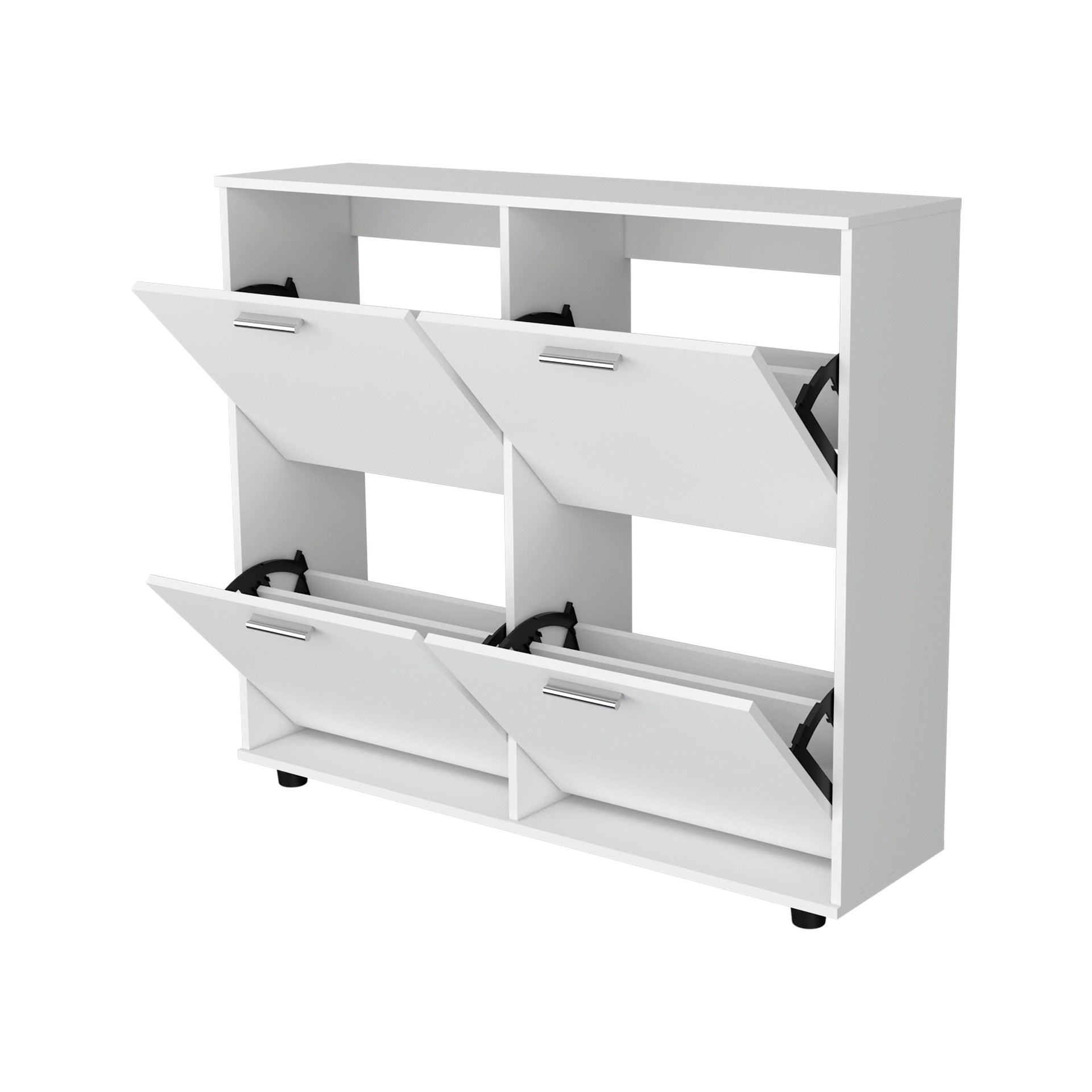 White Tilt-Out Shoe Storage Cabinet with Multiple Compartments and Modern Desig