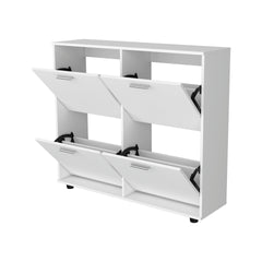 White Tilt-Out Shoe Storage Cabinet with Multiple Compartments and Modern Desig