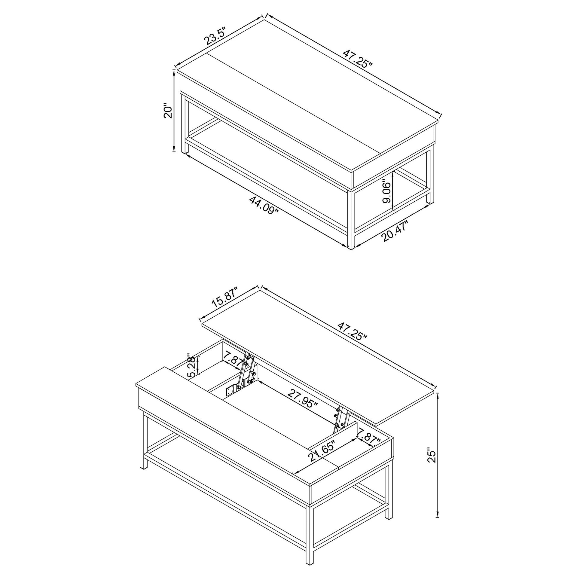 Brown Oak and Sandy Black Lift Top Coffee Table