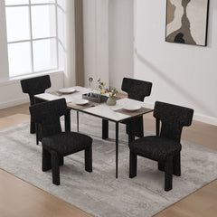 22.05" Wide Modern Upholstered Chenille Dining Chair Set of 4 with Rubberwood Legs, Armless Curved Back Accent Chairs for Living Room Bedroom Restaurant Cafes Dining Room Reception, Black/Gray