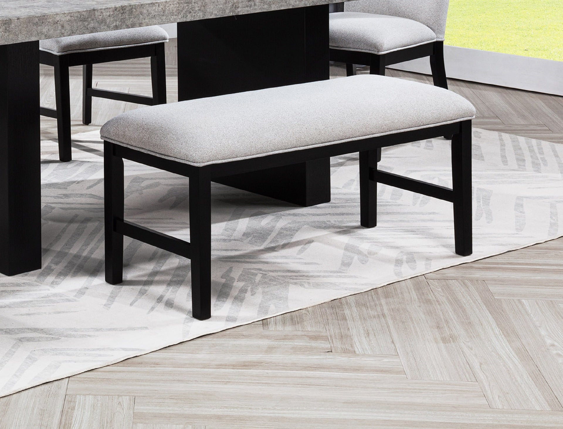 1pc Light Gray Upholstered Bench Soft Neutral Tone Dark Finish Legs Wooden Dining Room Furniture