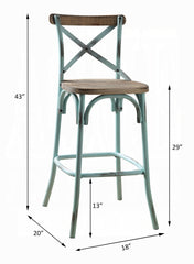 Antique Sky Finish Metal Frame Vintage Style Bar Chair 1pc Wooden Seat Dining Furniture