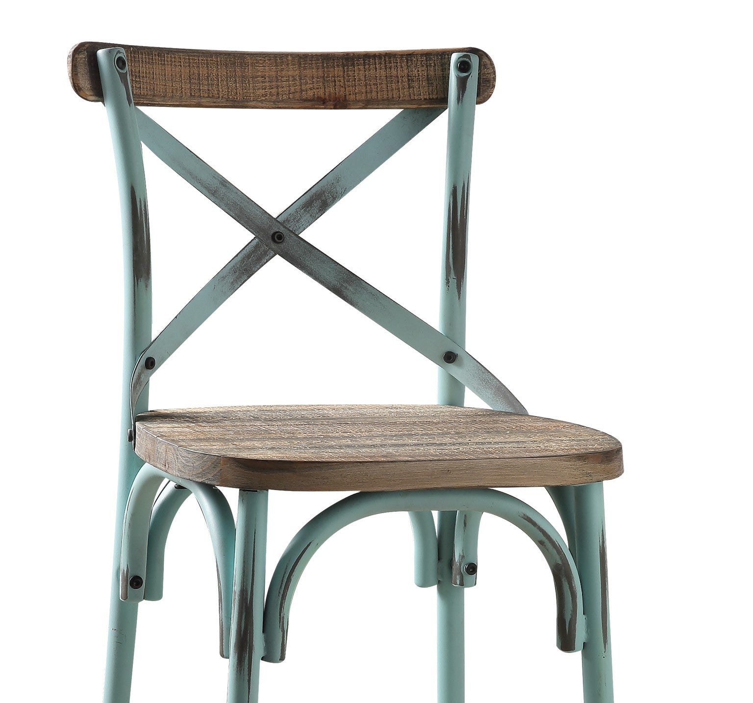 Antique Sky Finish Metal Frame Vintage Style Bar Chair 1pc Wooden Seat Dining Furniture
