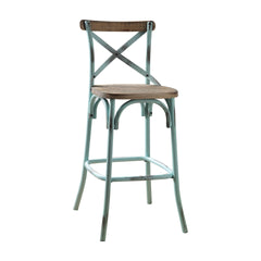 Antique Sky Finish Metal Frame Vintage Style Bar Chair 1pc Wooden Seat Dining Furniture