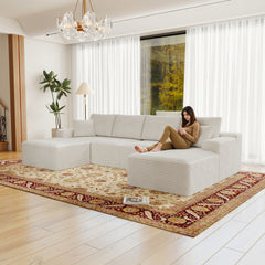 131.9*70.8"Modular sectional sofa seat,Upholstered compressed couch for living room,Bedroom,Apartment,No assembly required,4 PC free combination,Plush corduroy fabric,WHITE