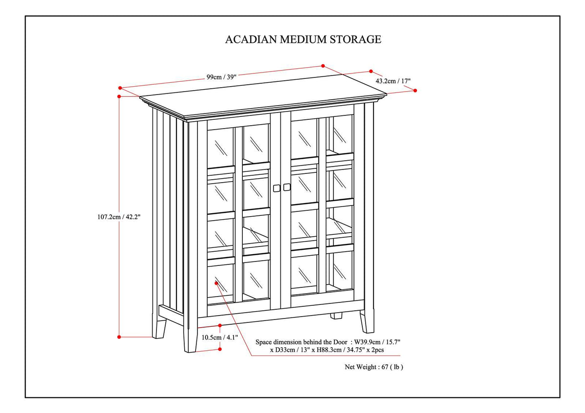 Acadian 39 inch Wide Solid Wood Transitional Storage Cabinet in Natural Aged Brown