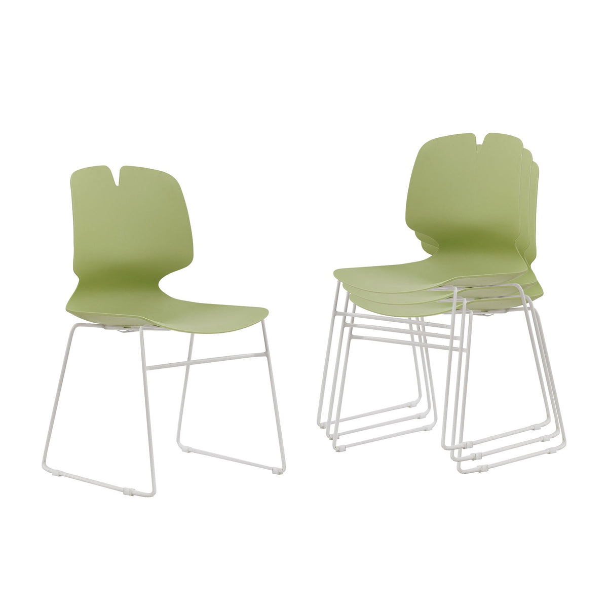 Modern Stacked Office Chairs Set of 4 in Green and Grey with Polypropylene Construction and 180KG Load Capacity