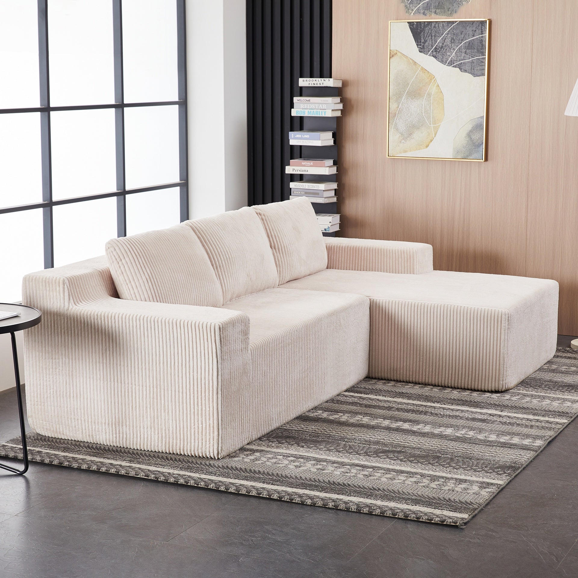 Corduroy Modular L Shaped Sectional Sofa,Luxury Floor Couch Set,Upholstered Indoor Furniture,Foam-Filled Compressed Sofa for Living Room,Bedroom,BEIGE