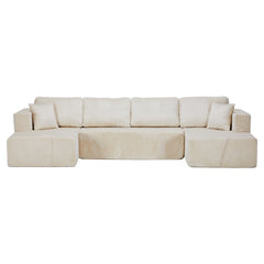 U shape Modular Sectional Sofa, Compressed Sectional Sofa Modern Minimalist Style Corduroy Couch, Sleeper Sofa for Living Room, Bedroom, Comfy Compressed Sofa Couch Space-Efficient ,BEIGE