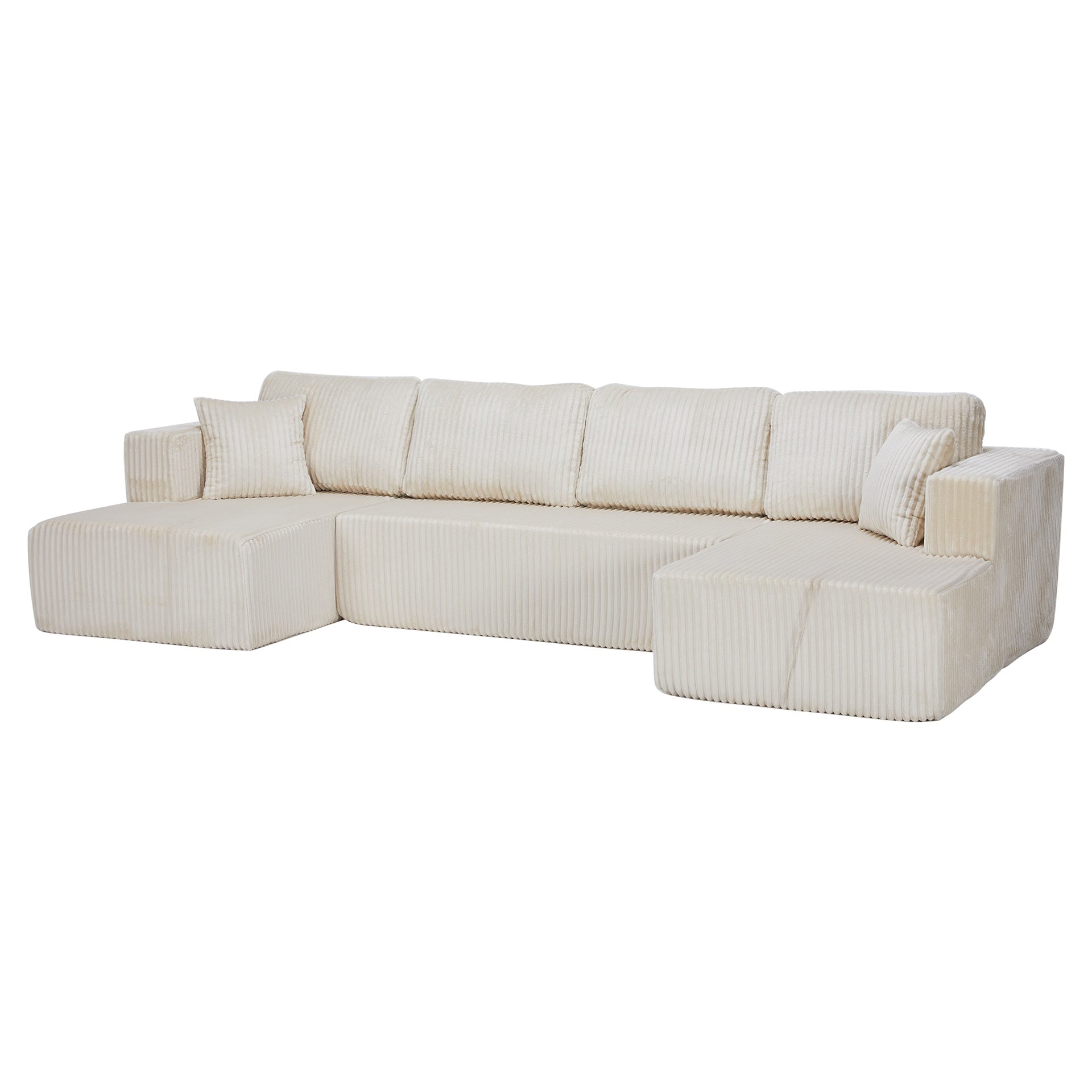 U shape Modular Sectional Sofa, Compressed Sectional Sofa Modern Minimalist Style Corduroy Couch, Sleeper Sofa for Living Room, Bedroom, Comfy Compressed Sofa Couch Space-Efficient ,BEIGE