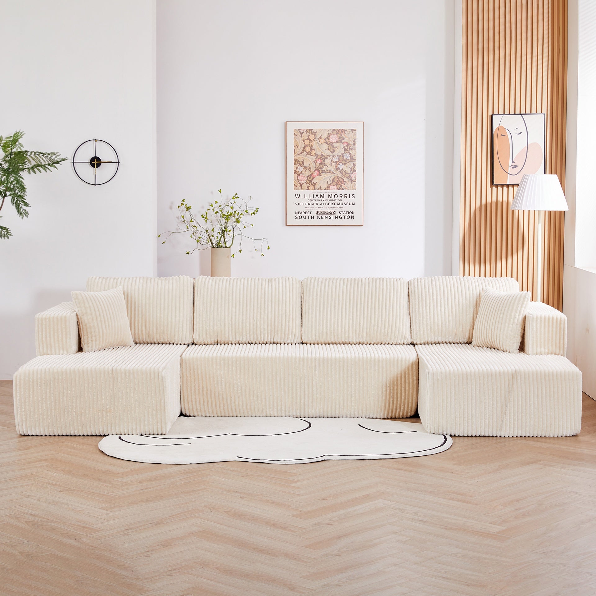 U shape Modular Sectional Sofa, Compressed Sectional Sofa Modern Minimalist Style Corduroy Couch, Sleeper Sofa for Living Room, Bedroom, Comfy Compressed Sofa Couch Space-Efficient ,BEIGE