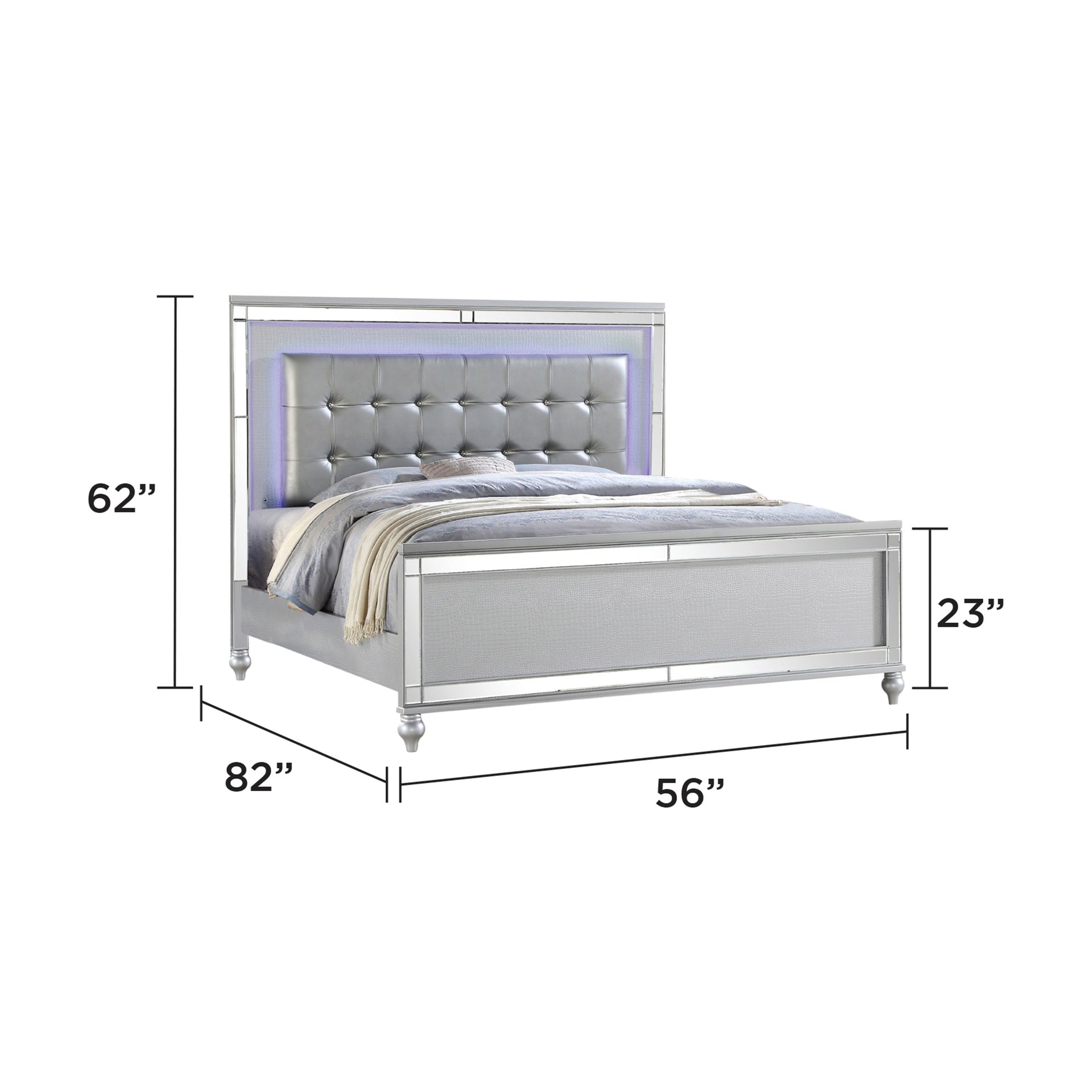 STERLING Full 5 PC LED Bedroom set made with wood in Silver Color (NJ INVENTORY)