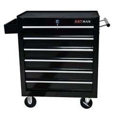 Rolling Tool Chest, 6 Drawer Tool Box with Wheels, Heavy Duty Industrial Service Cart Storage Organizer with Locking System, Rolling Tool Box Organizer Tool Case for Garage, Repair Shop-BLACK