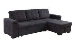 Ollie 95"W Black Woven Fabric Reversible Sleeper Sectional Sofa with Storage Chaise Cup Holder Charging Ports and Pockets