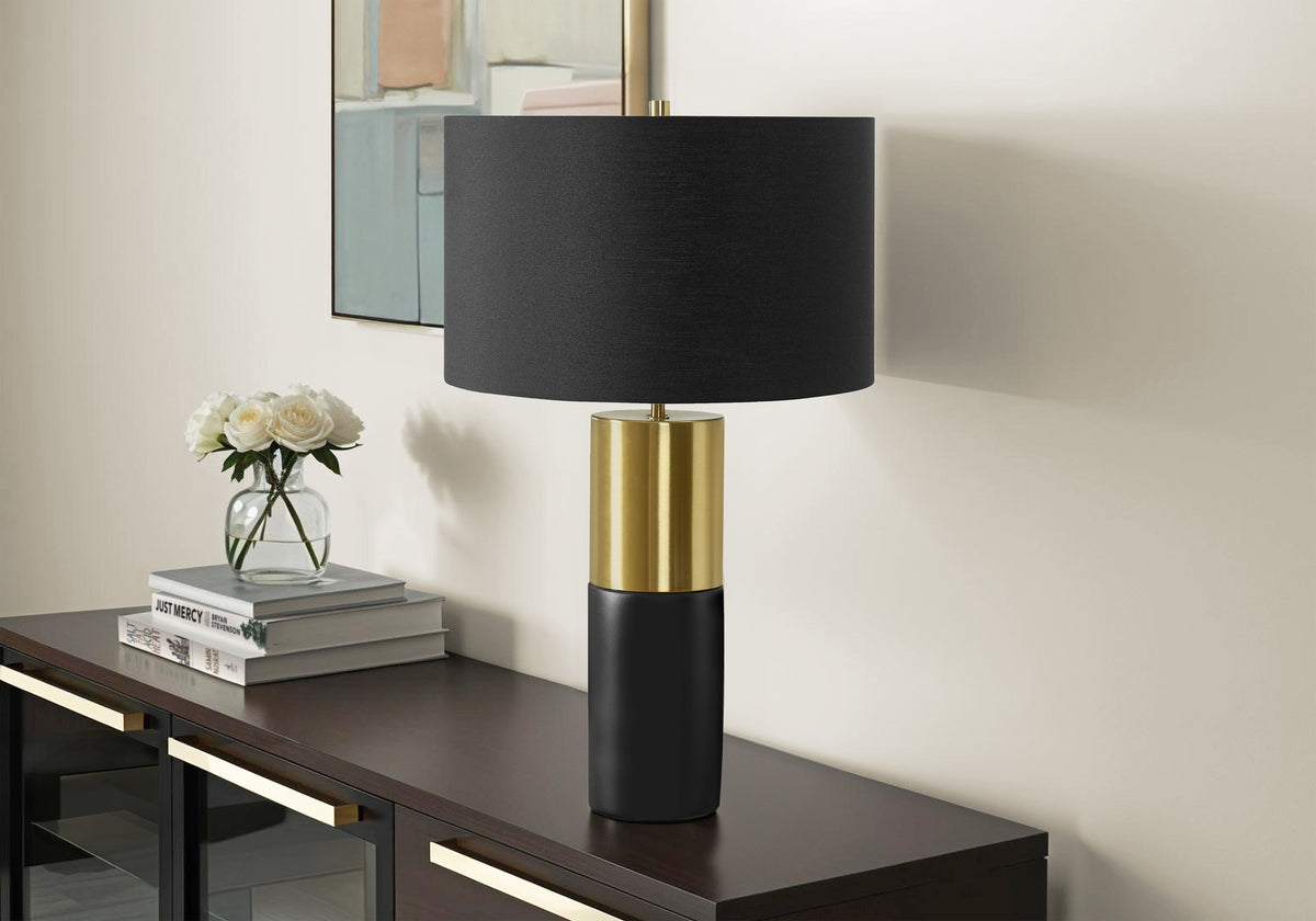 Lighting, 25"h, Table Lamp, Black Concrete, Black Shade, Contemporary