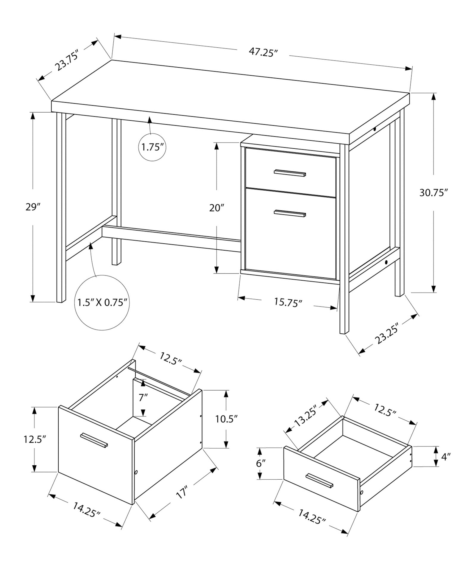 Computer Desk, Home Office, Laptop, Left, Right Set-up, Storage Drawers, 48"l, Work, White Laminate, Grey Metal, Contemporary, Modern