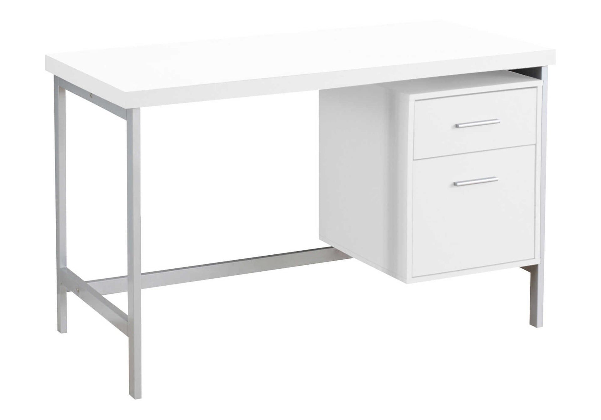 Computer Desk, Home Office, Laptop, Left, Right Set-up, Storage Drawers, 48"l, Work, White Laminate, Grey Metal, Contemporary, Modern