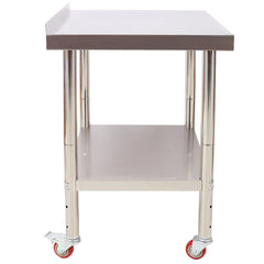 Stainless Steel Prep Table, 30 x 24 x 35-1/2 Inch, 440lbs Load Capacity Heavy Duty Metal Worktable with Backsplash Adjustable Undershelf & 4 Casters, Commercial Workstation for Kitchen Restaurant