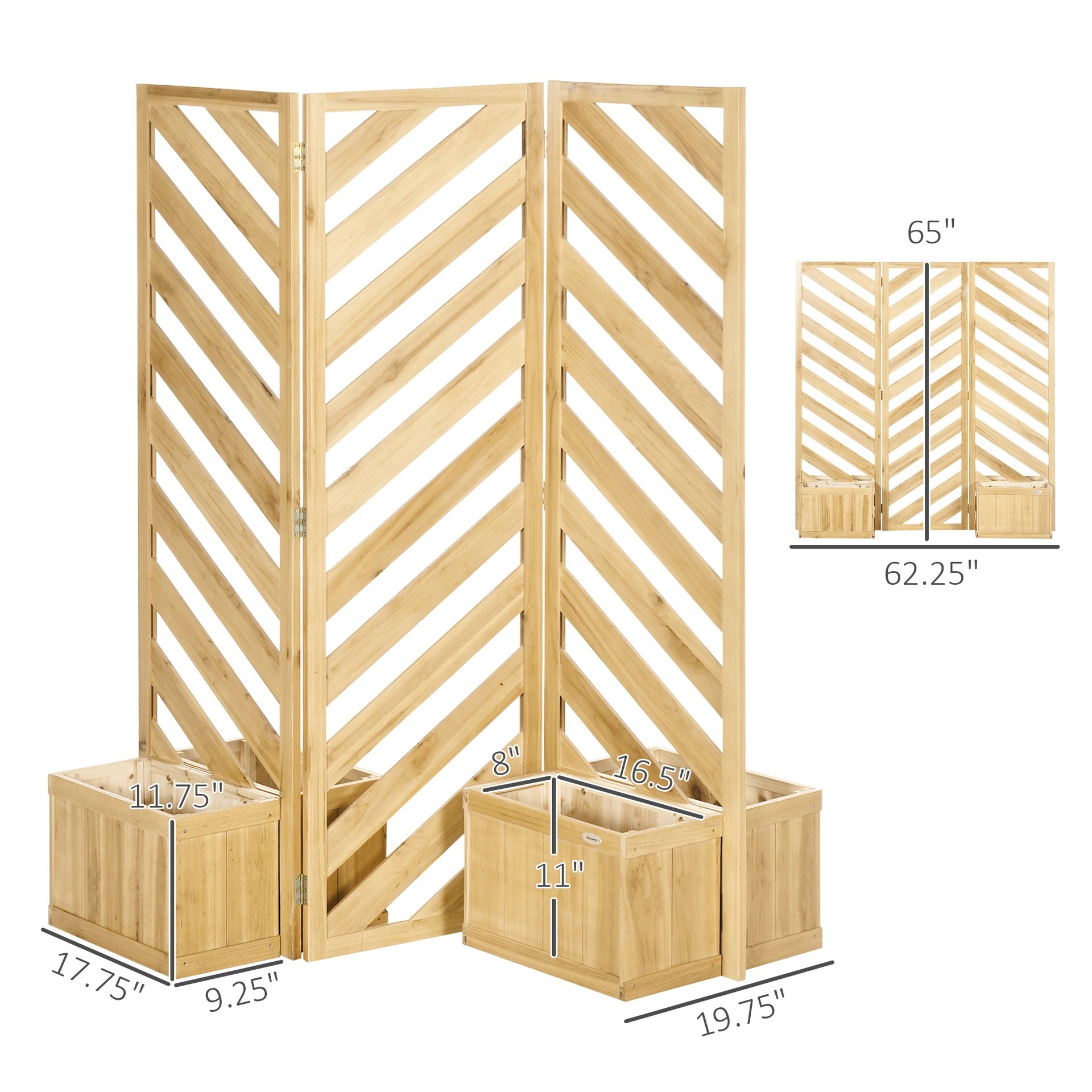 Freestanding Divider/Separator,Decorative Outdoor Privacy Screen,with Self-Draining Planters,Trellis Plant Support Panels for Garden Walkway, Backyard