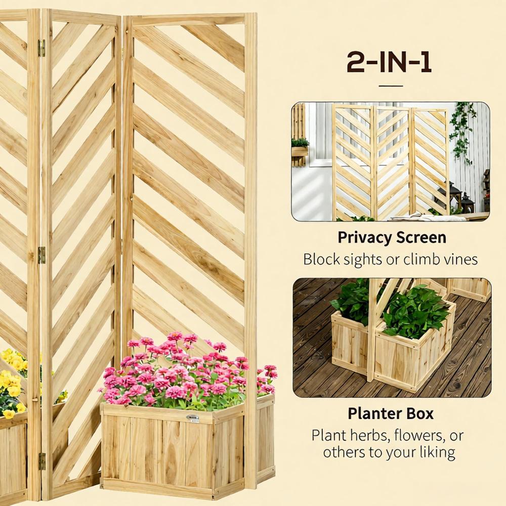Freestanding Divider/Separator,Decorative Outdoor Privacy Screen,with Self-Draining Planters,Trellis Plant Support Panels for Garden Walkway, Backyard