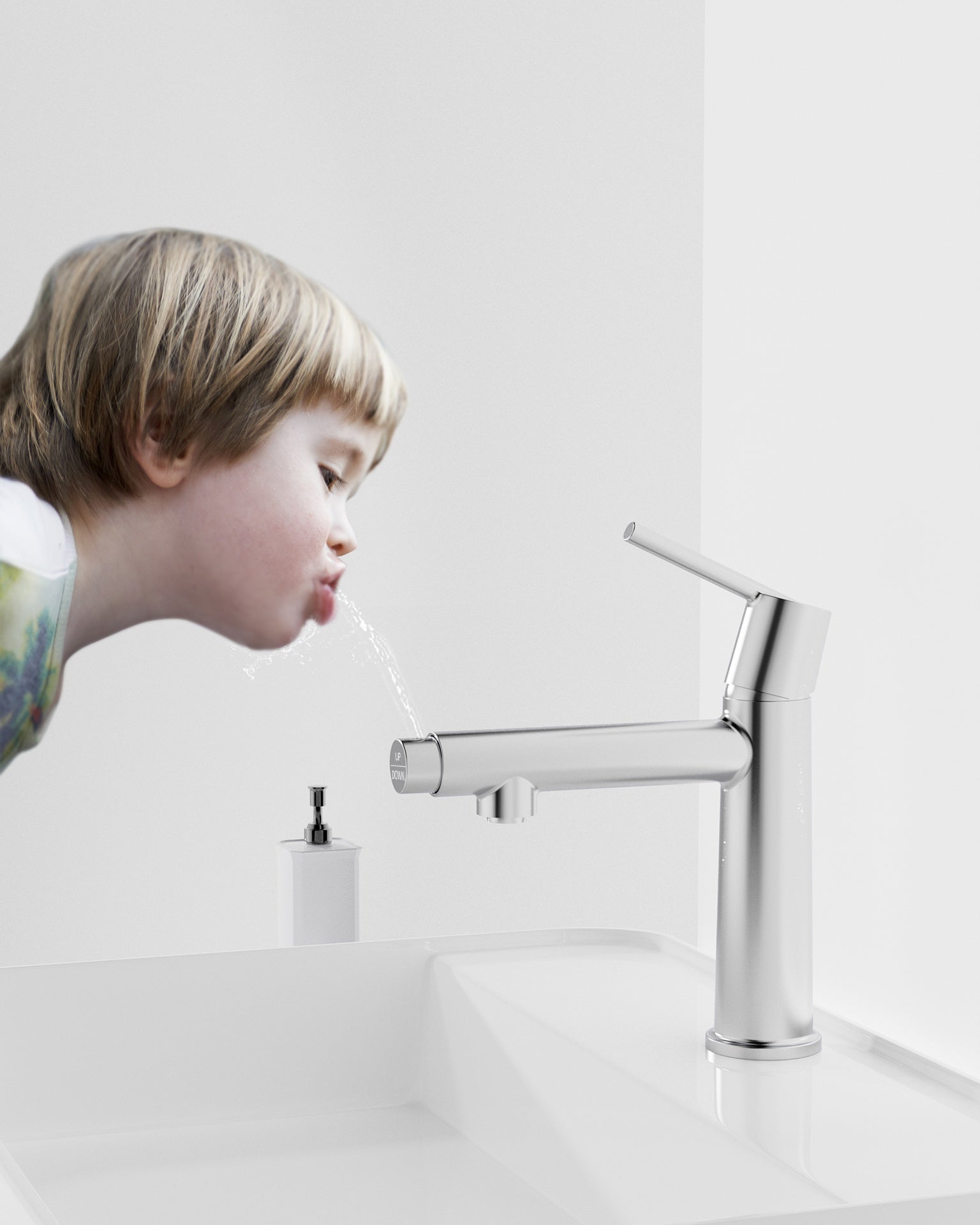 Chrome Single Handle Bathroom Faucet for 1 or 3 Holes ,Fountain and Flow Mode Two-in-one function,Deck Mount Laundry Vanity Sink Faucet with Two 9/16" Hoses