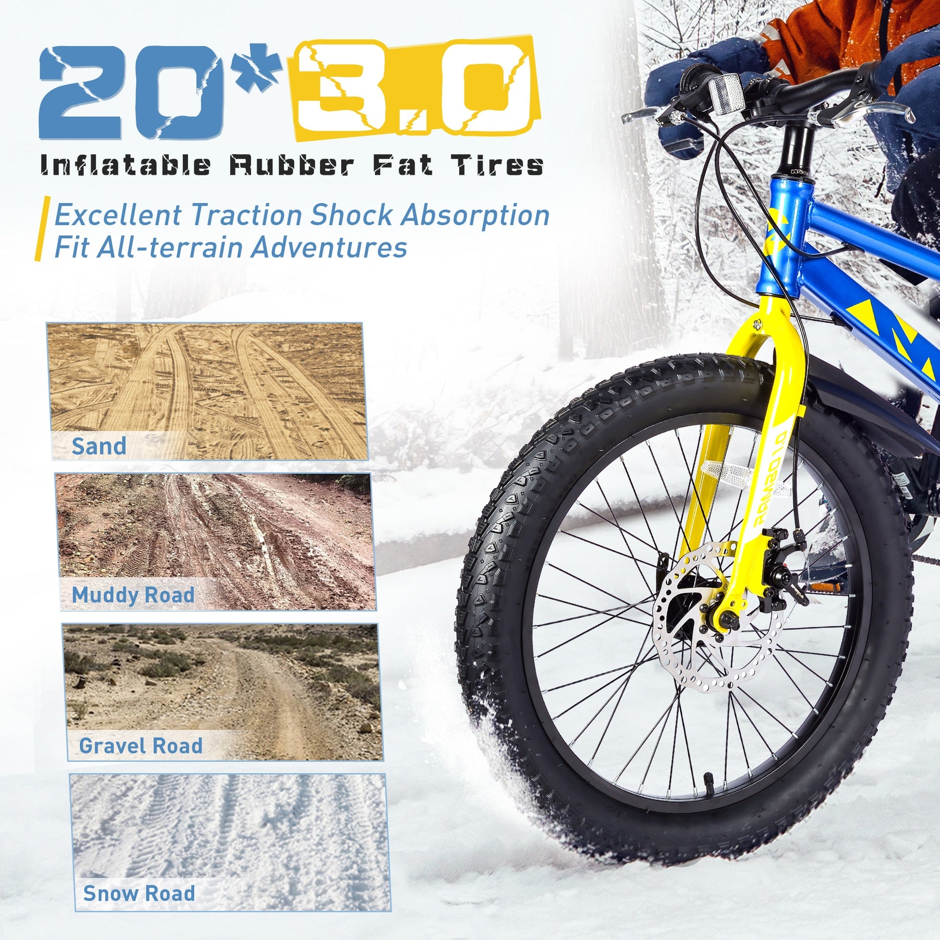 20 Inch Kids Bicycles , Fat Tire Mountain Bike for Boys and Girls Age 5 + Years ,7-Speed Dual-Disc Brake ,Kids Beach and Snow Bicycle