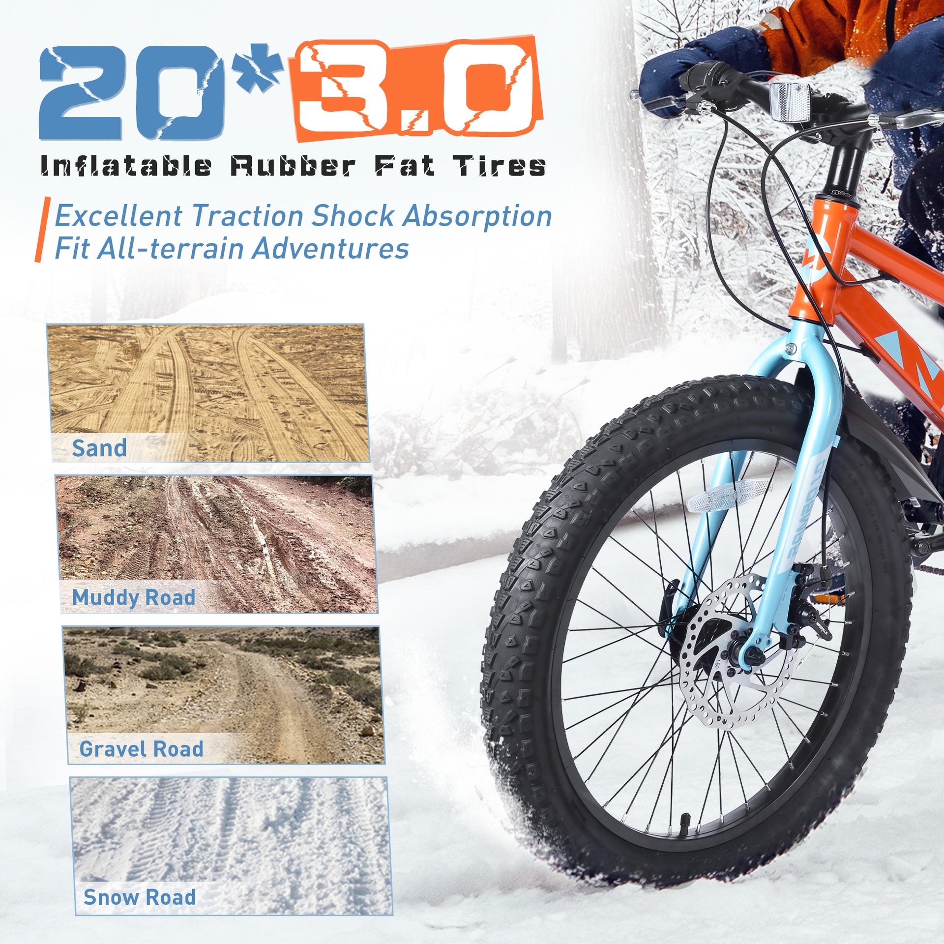 20 Inch Kids Bicycles , Fat Tire Mountain Bike for Boys and Girls Age 5 + Years ,7-Speed Dual-Disc Brake ,Kids Beach and Snow Bicycle