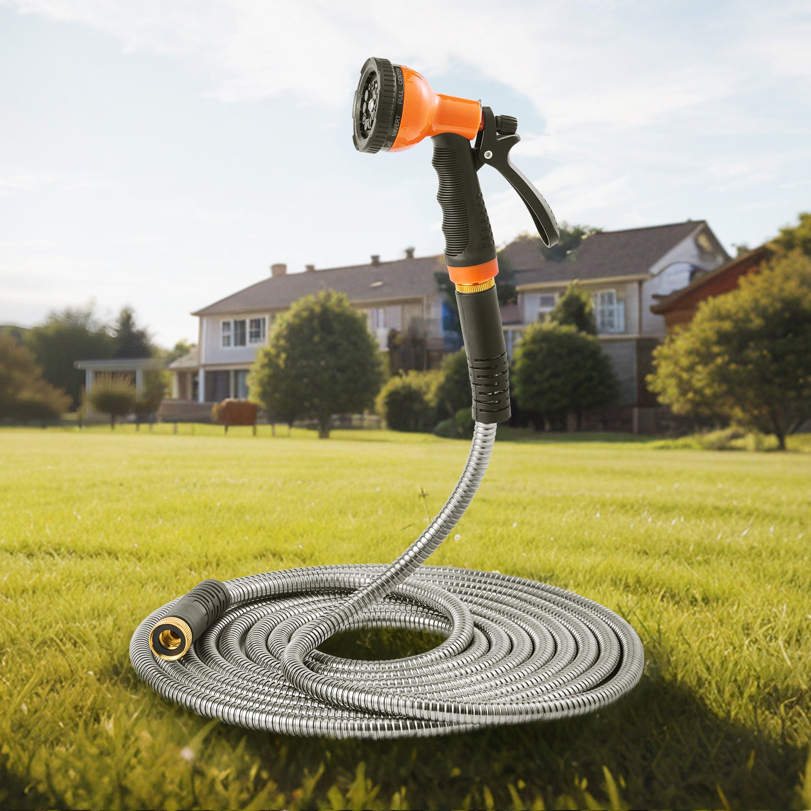 Metal Garden Hose 100 ft, Rust Proof Stainless Steel Water Hose, Heavy Duty Backyard Hose with 10 Function Nozzle, No-Kink & Flexible Water Pipe, Lightweight Metal Hose for Yard, Outdoor