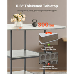 47 in Round Dining Table Wood Kitchen Table for 4-6 Person Grey (Only Table)