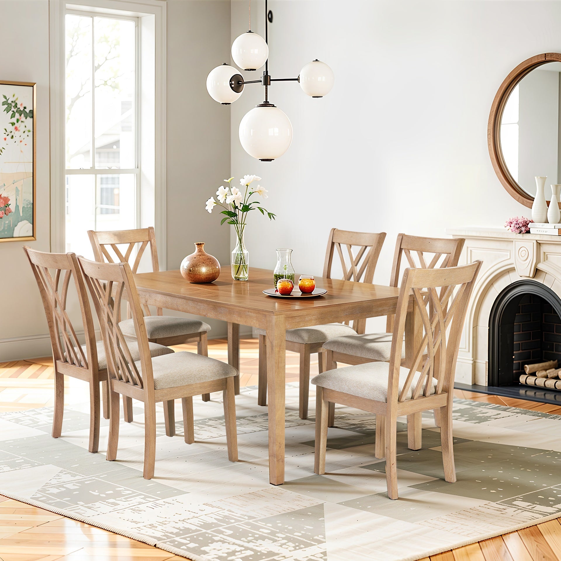 Dining Table Set with 6 Chairs, Modern Dining Table and Chairs Set, 1 Table & 6 Chairs, 60"L x 36"W Table, 23"H Chairs, Anti-Slip, Perfect for 4-6 Persons, Home, Kitchen, Living Room.