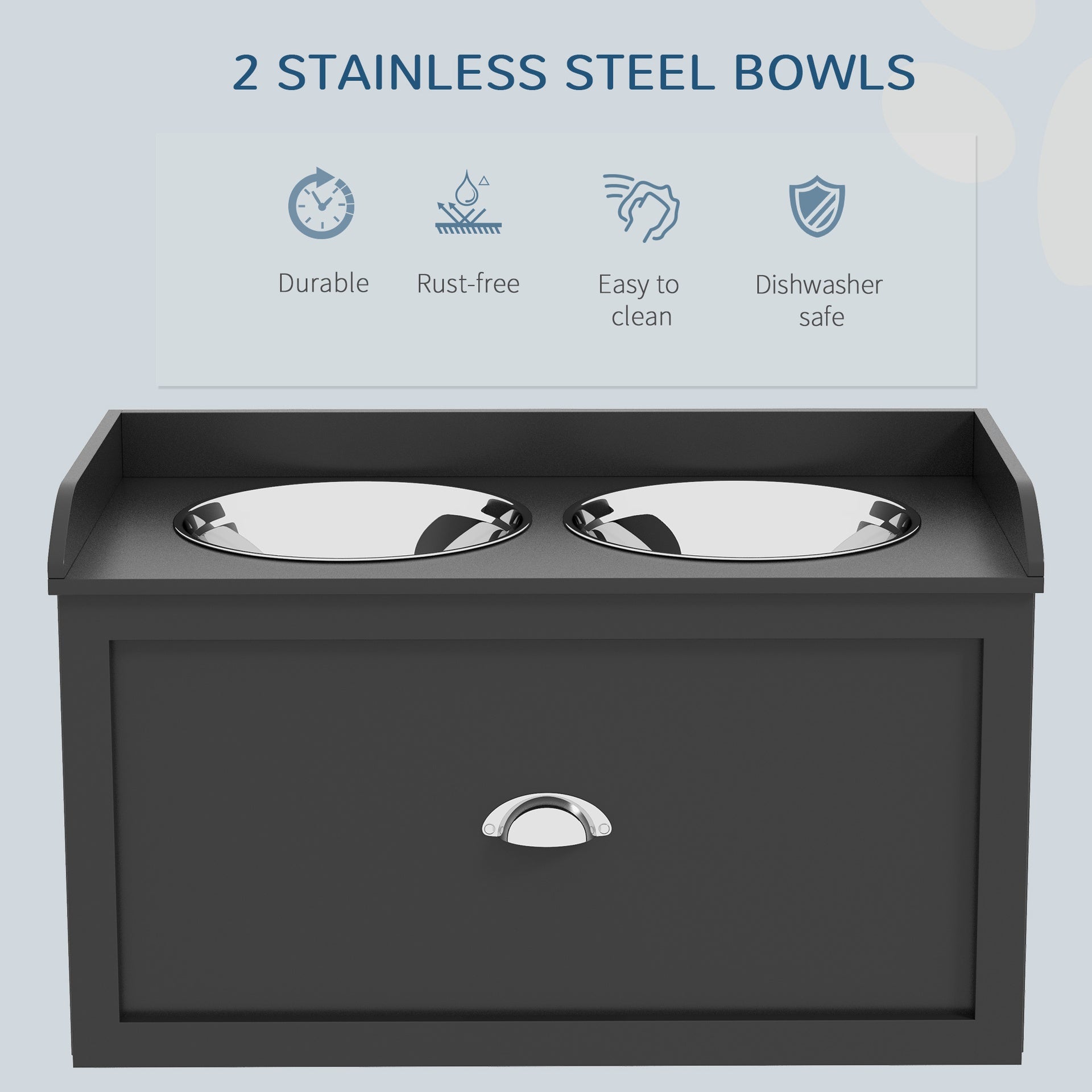 PawHut Dog Feeding Station with Storage Drawer, Dog Food Storage Cabinet with 2 Removable Elevated Dog Bowls for Large Sized Dogs, Black