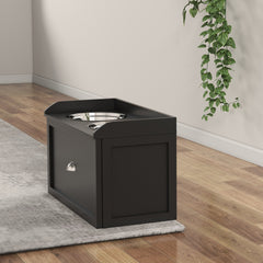 PawHut Dog Feeding Station with Storage Drawer, Dog Food Storage Cabinet with 2 Removable Elevated Dog Bowls for Large Sized Dogs, Black