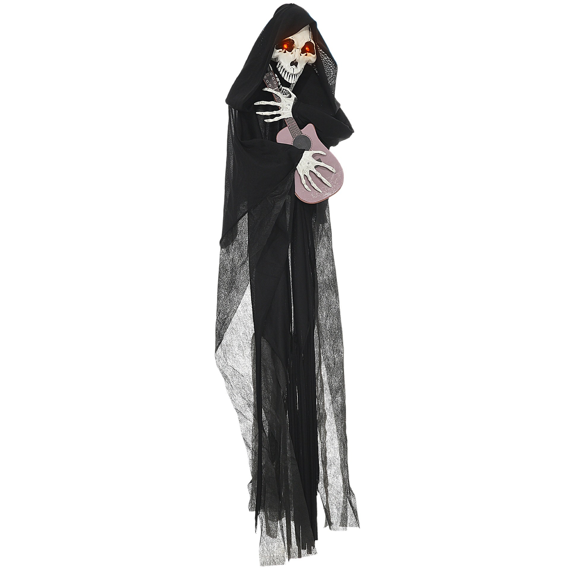 HOMCOM 4.3' Outdoor Halloween Decoration Animatronic Guitar-playing Grim Reaper, Sound and Motion Activated Animated Prop with Light Up Eyes & Guitar Music