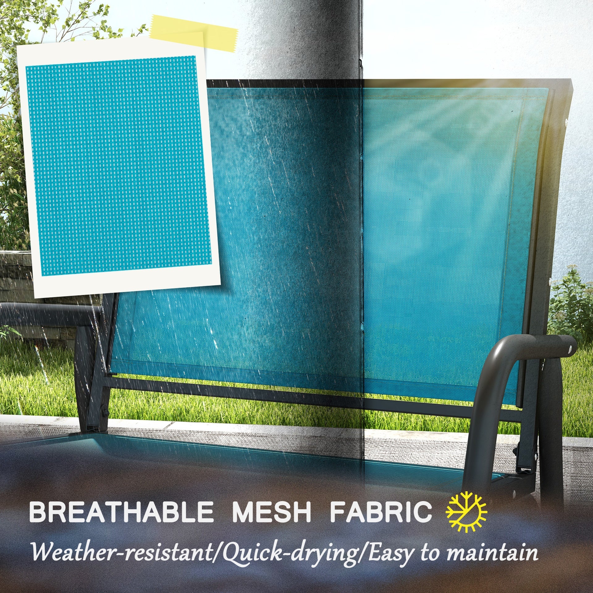 Outsunny Porch Glider Set of 2, Metal Frame Swing Glider Chairs with Breathable Mesh Fabric, Curved Armrests and Steel Frame for Garden, Poolside, Backyard, Balcony, Blue