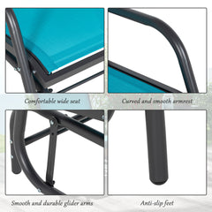 Outsunny Porch Glider Set of 2, Metal Frame Swing Glider Chairs with Breathable Mesh Fabric, Curved Armrests and Steel Frame for Garden, Poolside, Backyard, Balcony, Blue
