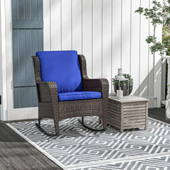 Outsunny Outdoor Wicker Rocking Chair with Wide Seat, Thick Cushions, Rattan Rocker with Steel Frame, High Weight Capacity for Patio, Garden, Backyard, Dark Blue