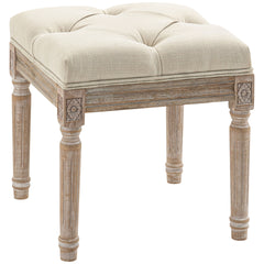 HOMCOM 16" Vintage Ottoman, Tufted Foot Stool with Upholstered Seat, Rustic Wood Legs for Bedroom, Living Room, Beige