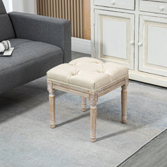 HOMCOM 16" Vintage Ottoman, Tufted Foot Stool with Upholstered Seat, Rustic Wood Legs for Bedroom, Living Room, Beige