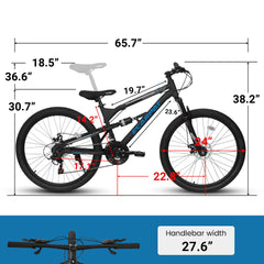 A24207 24 Inch Steel Frame Shock Fork Plus Shock Absorber 21-speed Unisex Mountain Bike