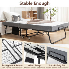 Folding Bed with Mattress, SPortable Foldable Bed with Storage Cover, SRollaway Bed for Adults with Memory Foam Mattress and Metal Frame, SCot Size Guest Bed on Wheels, 75 x 38 inch
