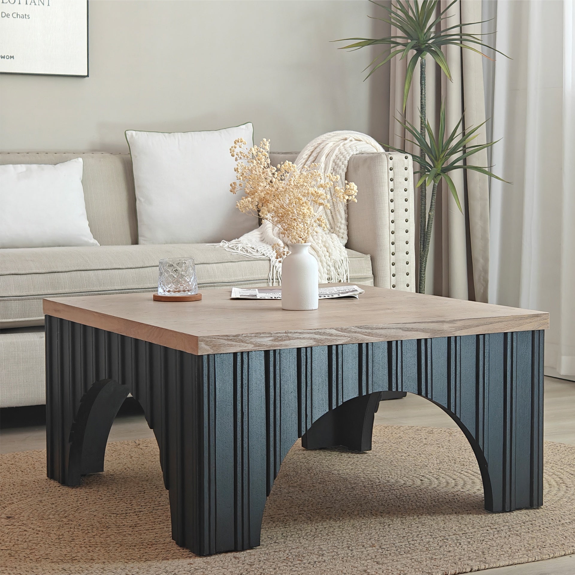 Rustic Square Coffee Table - Modern Farmhouse Style