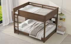 Queen over Queen Bunk Bed with Storage Cabinets and USB Ports, Antique Wood Color