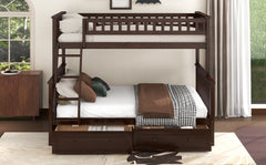 Twin over Full Bunk Bed with Drawers, Convertible Beds, Espresso
