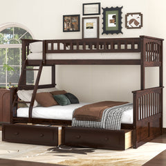 Twin over Full Bunk Bed with Drawers, Convertible Beds, Espresso