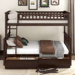 Twin over Full Bunk Bed with Drawers, Convertible Beds, Espresso