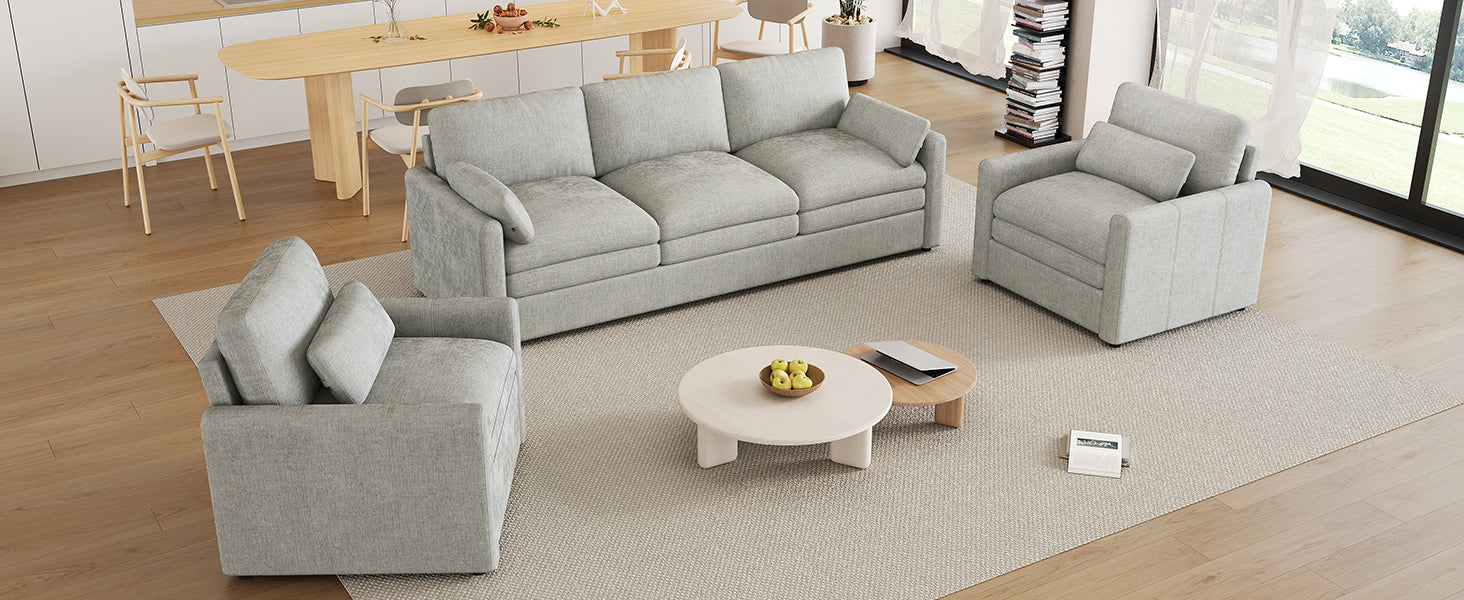 Cozy Upholstered Sofa Set Oversized Comfy Cloud Sofa Double Cushion Sofa Group Plush Cushion Sofa Couch for Living Room, Light Grey