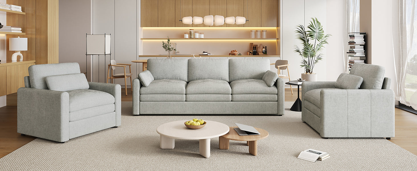 Cozy Upholstered Sofa Set Oversized Comfy Cloud Sofa Double Cushion Sofa Group Plush Cushion Sofa Couch for Living Room, Light Grey