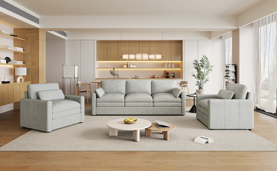 Cozy Upholstered Sofa Set Oversized Comfy Cloud Sofa Double Cushion Sofa Group Plush Cushion Sofa Couch for Living Room, Light Grey