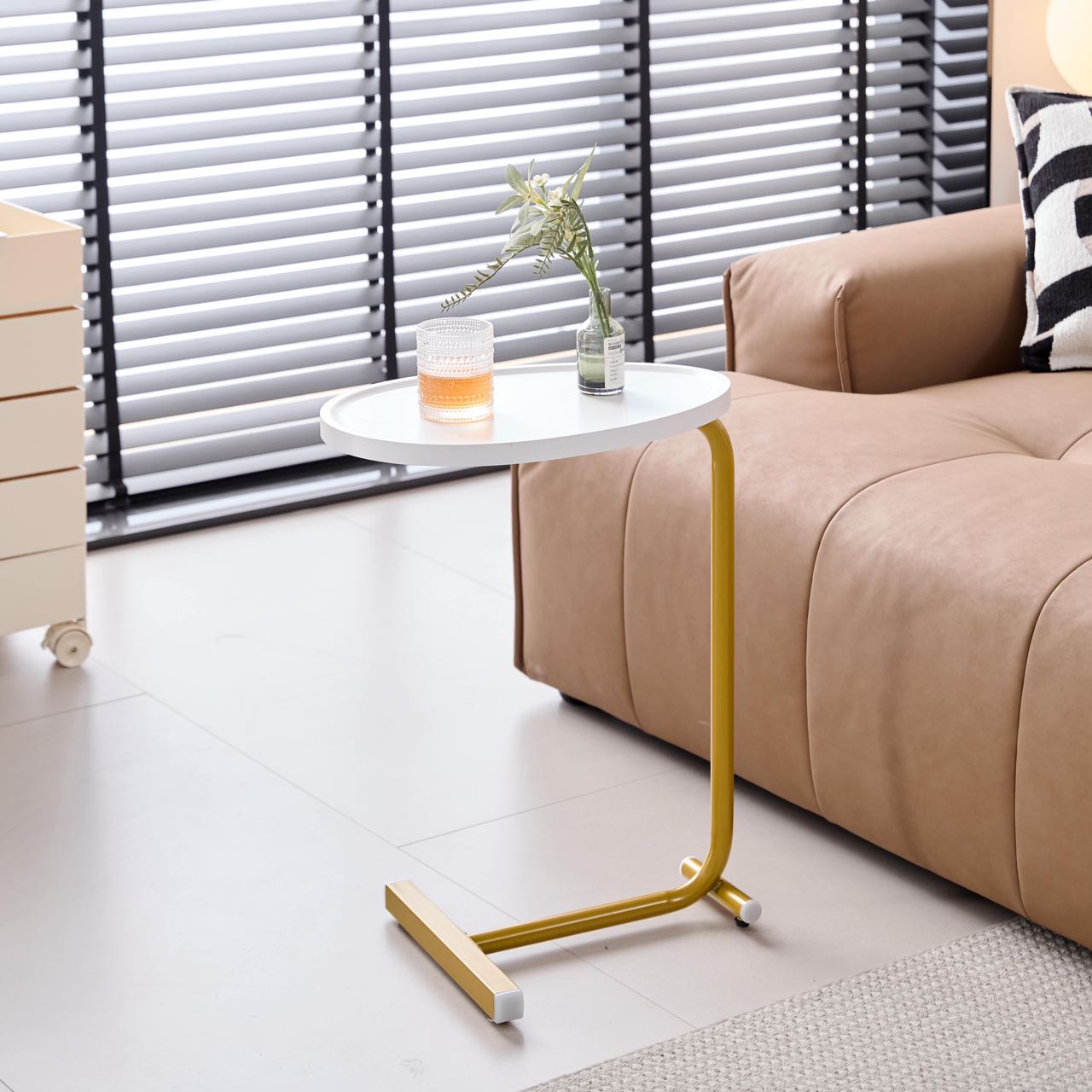 2-pieces White C-shaped Side Table, C Shaped End Table, Side Table for Couch and Bed, Small Side Table for Small Spaces