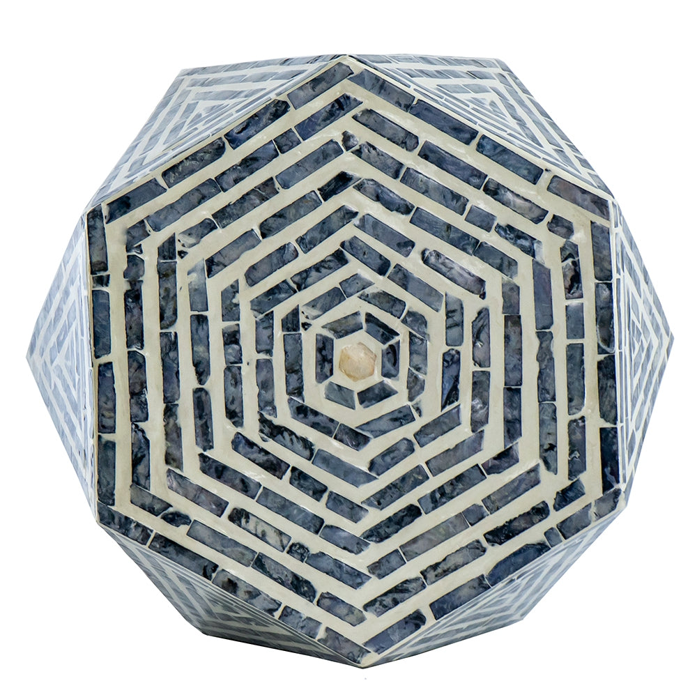 16x14x18" Hexagon Garden Stools, Unique Capiz Accent Side Table, Black/White
